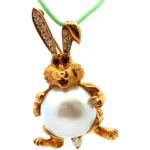 K18 パール・赤石・ダイヤモンド ブローチ 0.22・0.07ct