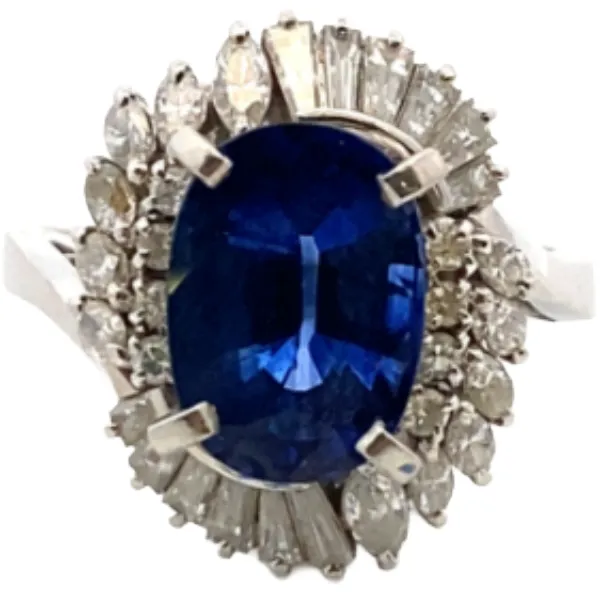 Pt･Pm900 スリランカ産ブルーサファイア・ダイヤモンド リング S4.41・D0.96ct