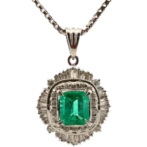 Pt850Pt･Pm エメラルド・ダイヤモンド ネックレスペンダントトップ 1.06・0.69ct