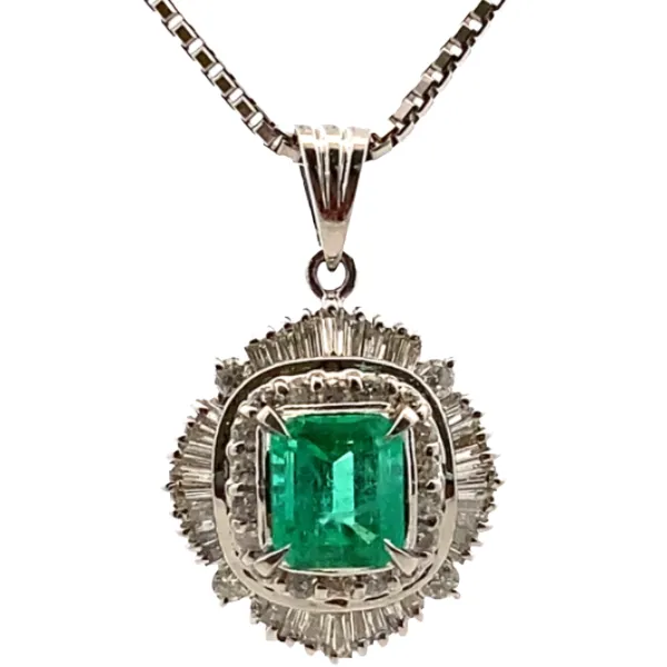 Pt850/Pt･Pm エメラルド・ダイヤモンド ネックレス/ペンダントトップ 1.06・0.69ct