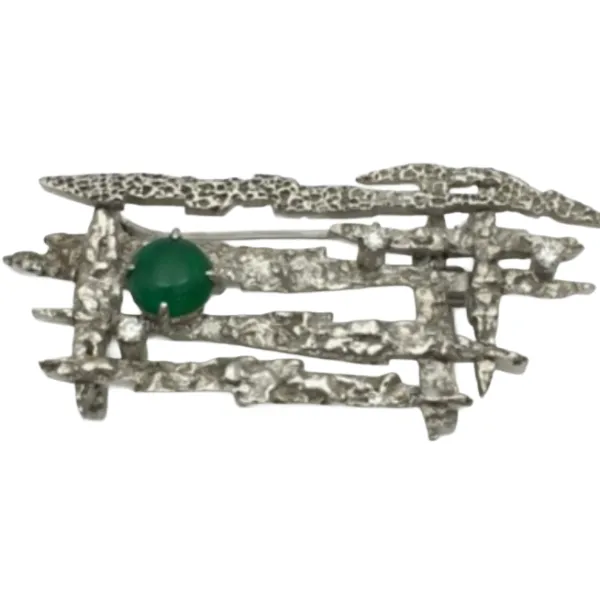 K14WG エメラルド・ダイヤモンド ブローチ E0.64 ct D0.08 ct