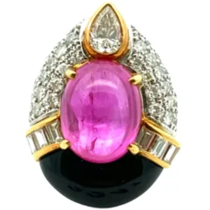 Pt900/K18 ピンクサファイア・多色石 リング R5.18・D1.22ct