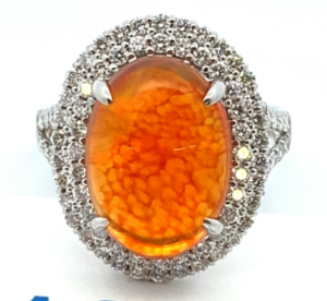 Pt･Pm900 ファイヤーオパール・ダイヤモンド リング 5.87・D1.1ct