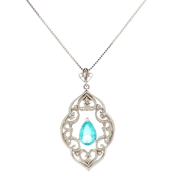 K18WG モザンビーク産パライバトルマリン・ダイヤモンド ネックレス/ペンダントトップ 0.97・0.11ct