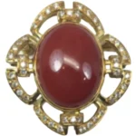 K18 サンゴ・ダイヤモンド ブローチ 0.45 ct