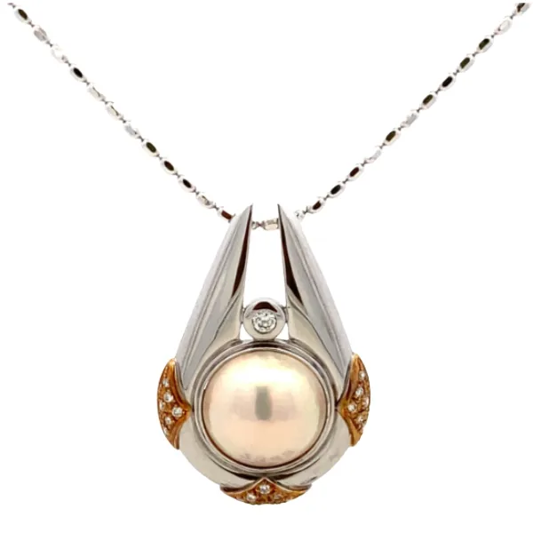 K18/K18WG マベパール・ダイヤモンド ネックレス/ペンダントトップ 0.36ct