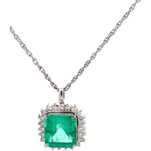 Pt900Pt850 コロンビア産エメラルド・ダイヤモンド ネックレスペンダントトップ 7.3・0.82ct