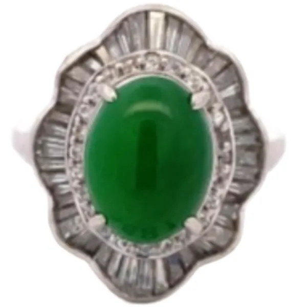 Pt･Pm900 翡翠・ダイヤモンド リング 3 ct D1.28 ct