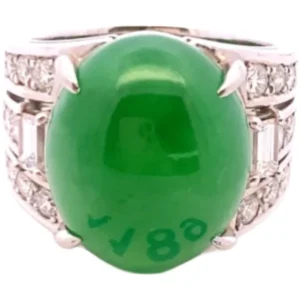 Pt･Pm900 翡翠・ダイヤモンド リング 13.76・1.03ct