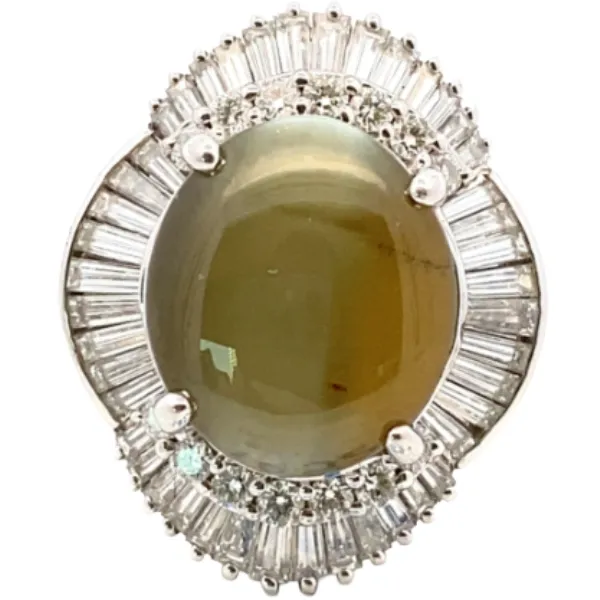 Pt･Pm900 クリソベリルキャッツアイ・ダイヤモンド リング 12.5・1.91ct