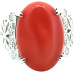 Pt･Pm900 サンゴ・ダイヤモンド リング 8.34・D0.22ct