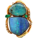 K18 ボルダーオパール・多色石 リング 15.75・E0.26・D0.16ct