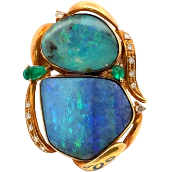 K18 ボルダーオパール・多色石 リング 15.75・E0.26・D0.16ct