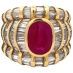 K18 ビルマ産パープリッシュレッドルビー・ダイヤモンド リング 4.16 ct 6.92 ct