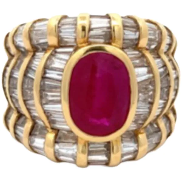 K18 ビルマ産パープリッシュレッドルビー・ダイヤモンド リング 4.16 ct 6.92 ct