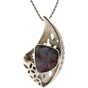 K18WG ボルダーオパール・ダイヤモンド ネックレス/ペンダントトップ 6.63・0.07ct