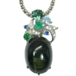 Pt850Pt900 トルマリンキャッツアイ・多色石 ペンダントトップ 27.56 ct D0.1 ct