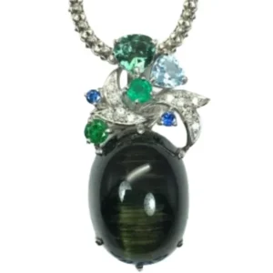 Pt850Pt900 トルマリンキャッツアイ・多色石 ペンダントトップ 27.56 ct D0.1 ct