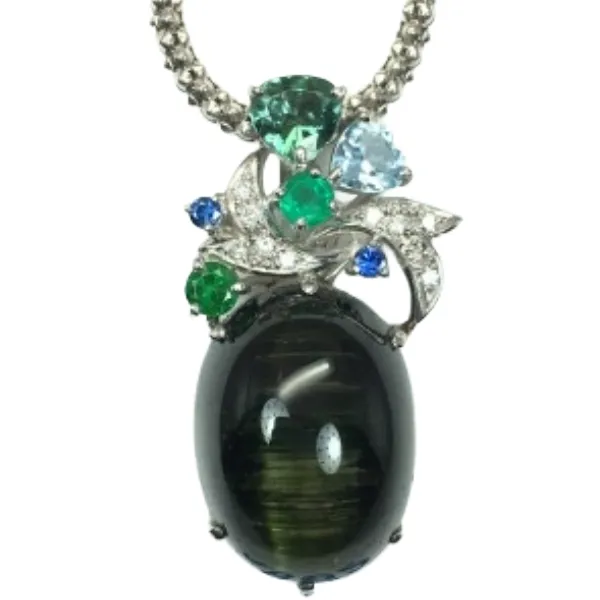 Pt850Pt900 トルマリンキャッツアイ・多色石 ペンダントトップ 27.56 ct D0.1 ct
