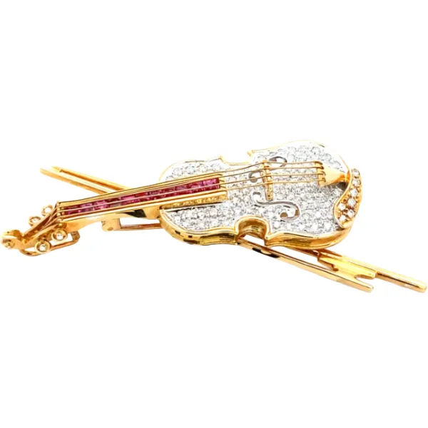 K18 ダイヤモンド・ルビー ブローチ D0.54・R0.54ct