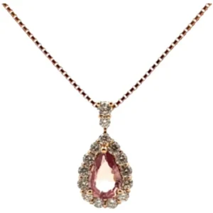 K18 パパラチアサファイア・ダイヤモンド ネックレス/ペンダントトップ 0.460・0.48ct