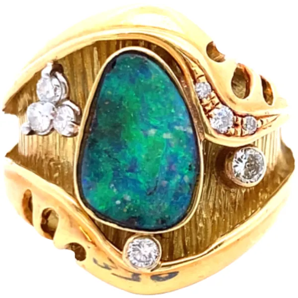 K18 ボルダーオパール・ダイヤモンド リング 1.58・0.22ct