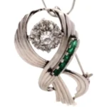 Pt/Pm ダイヤモンド・エメラルド ブローチ