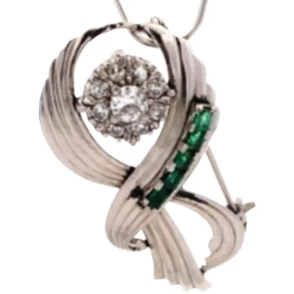 Pt/Pm ダイヤモンド・エメラルド ブローチ