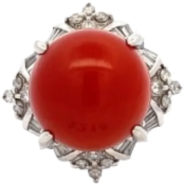 Pt･Pm900 サンゴ・ダイヤモンド リング 1.03 ct