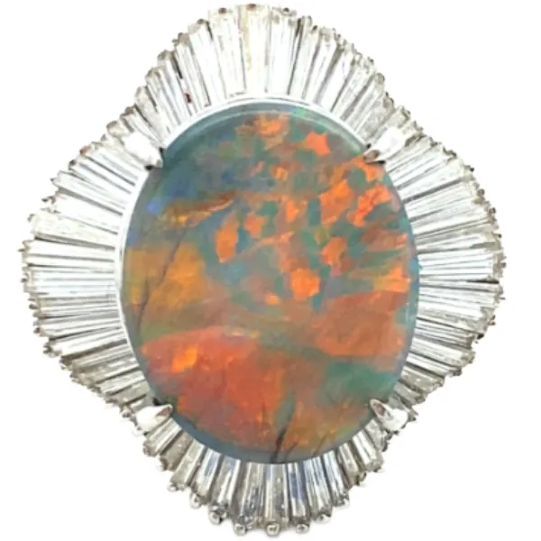 Pt･Pm900 ブラックオパール・ダイヤモンド リング 5.92・2.59ct