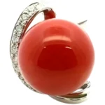 Pt･Pm900 サンゴ・ダイヤモンド リング D0.14ct