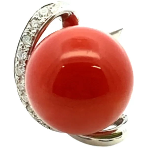 Pt･Pm900 サンゴ・ダイヤモンド リング D0.14ct