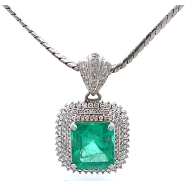 Pt900/Pt850 コロンビア産エメラルド・ダイヤモンド ネックレス/ペンダントトップ E10.43・D1.4・D0.11ct