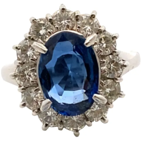 Pt･Pm900 ビルマ産非加熱ブルーサファイア・ダイヤモンド リング 3.02・D1.09ct