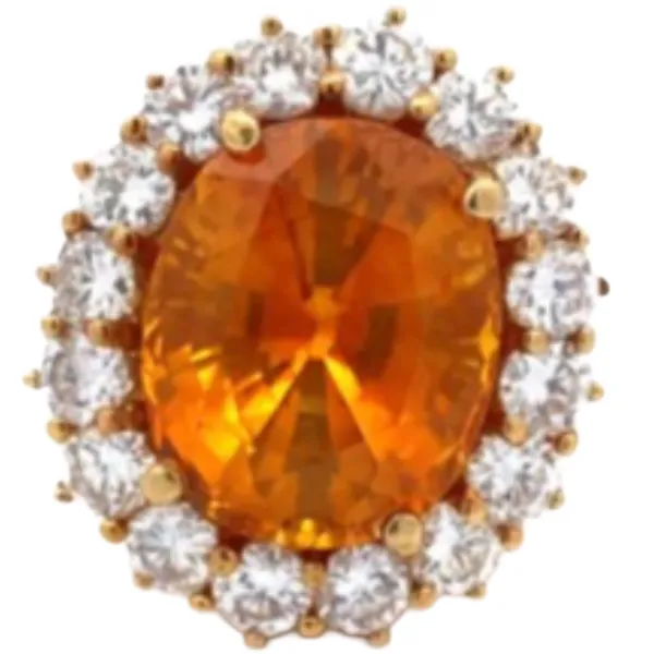 K18 スリランカ産イエロイッシュオレンジサファイア・ダイヤモンド リング 12.84 ct 2.31 ct