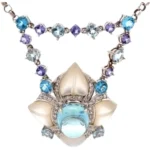 K18K18WG アクアマリン・多色石 ペンダントトップ 5.15 ct 3.48・D0.6 ct