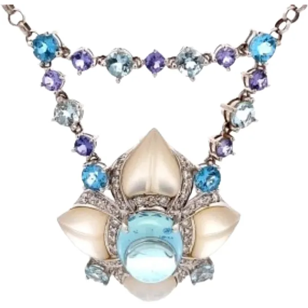 K18K18WG アクアマリン・多色石 ペンダントトップ 5.15 ct 3.48・D0.6 ct