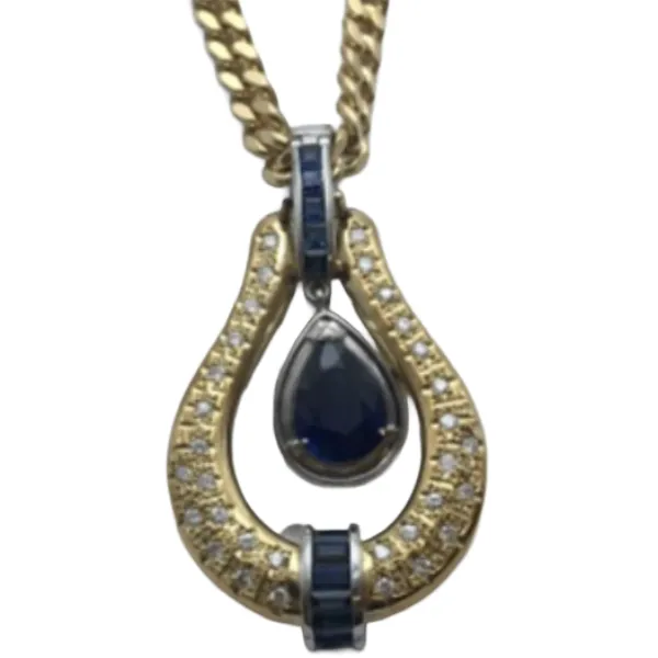 Pt900/K18 サファイア・ダイヤモンド ネックレス/ペンダントトップ 2.41 ct 0.44・1.01 ct