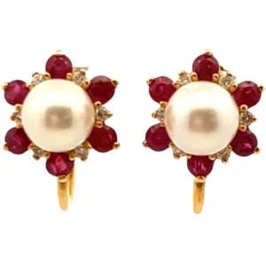 K18 パール・多色石 ピアス/イヤリング R1.45・D0.18ct