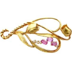 K18 ピンクサファイア・ダイヤモンド ブローチ 0.91・D0.11ct