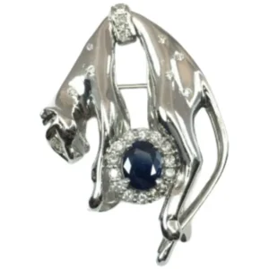 Pt900K14WG サファイア・ダイヤモンド ブローチ 1.14 ct 0.4 ct