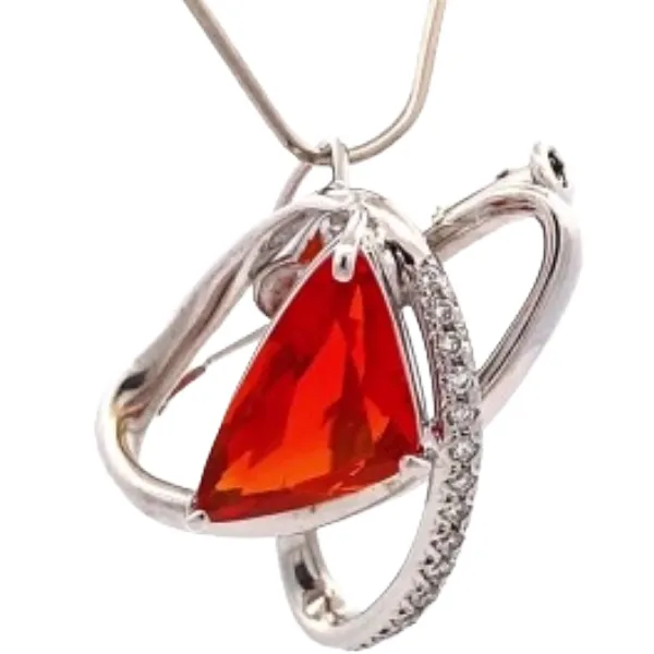K18WG ファイヤーオパール・ダイヤモンド ブローチ 2.72 ct 0.19 ct