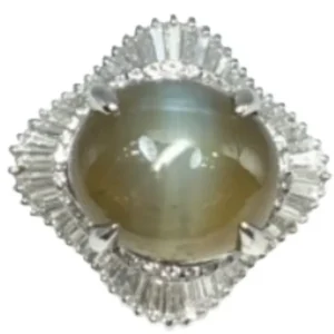 Pt･Pm900 クリソベリルキャッツアイ・ダイヤモンド リング 16.214 ct D1.78 ct