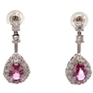 Pt･Pm900 パパラチアサファイア・ダイヤモンド ピアス/イヤリング 0.361・0.347 ct D0.26・D0.26 ct
