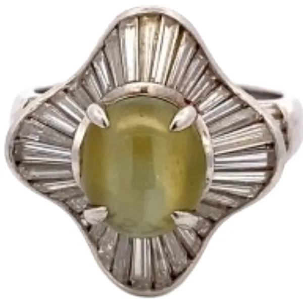 Pt･Pm900 クリソベリルキャッツアイ・ダイヤモンド リング C3.36 ct D1.91 ct