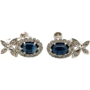 K18WG/K14WG サファイア・ダイヤモンド ピアス/イヤリング S1.27・D0.28・S1.27・D0.28ct