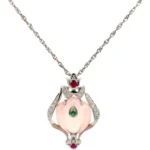 Pt850/Pt900 ローズクォーツ・多色石 ネックレス/ペンダントトップ 18.00・D0.17・R0.23・E0.06ct