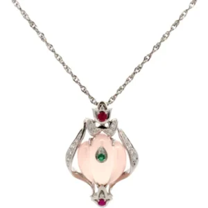 Pt850/Pt900 ローズクォーツ・多色石 ネックレス/ペンダントトップ 18.00・D0.17・R0.23・E0.06ct