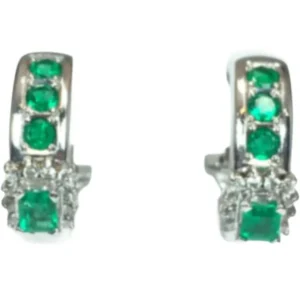 Pt900/K14WG エメラルド・ダイヤモンド ピアス/イヤリング