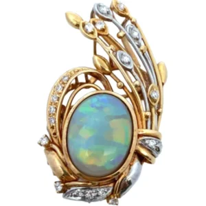 Pt900K18 オパール・ダイヤモンド ブローチ 4.47・0.24ct
